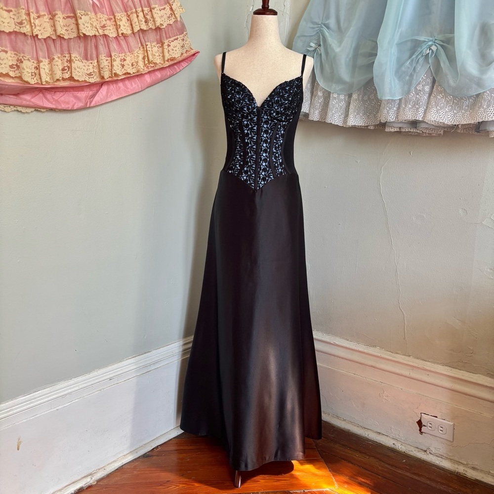 90s Vintage Cache Black Corset Gown